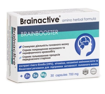 Brainactive, wspomagający i poprawiający pracę mózgu, 30 kapsułek